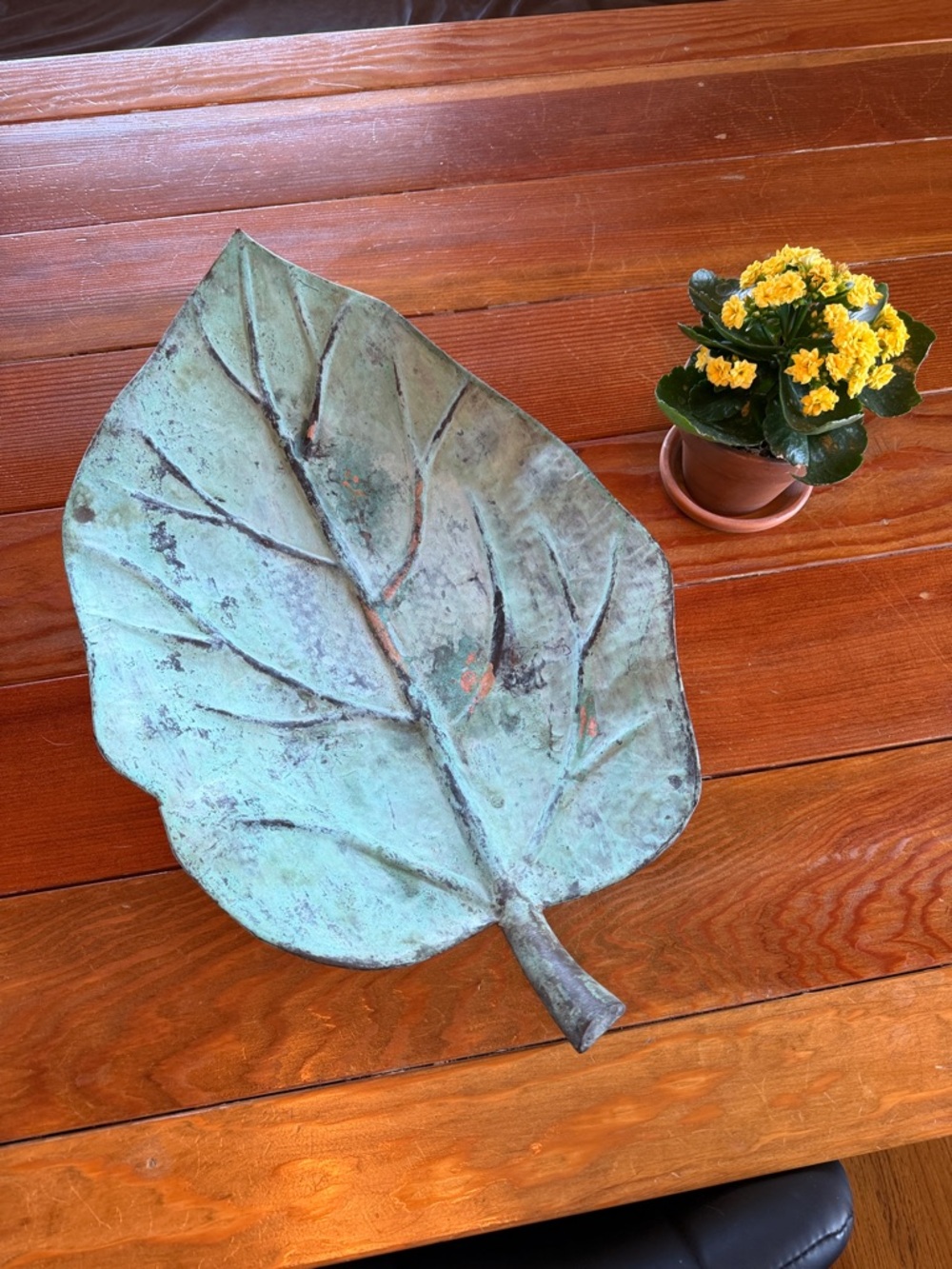 Anthropologie Green Patina Leaf Decorative Tray